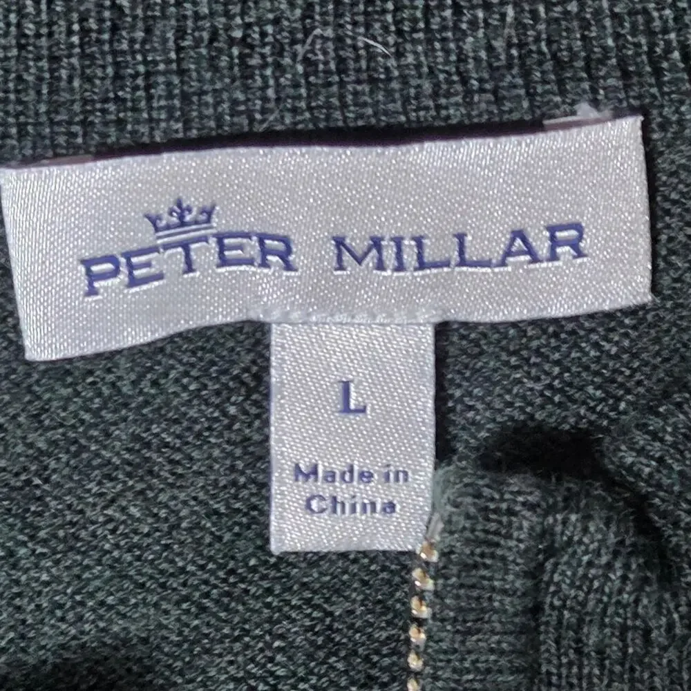 Peter Millar Autumn Crest Sweater Quarter Zip Merino Wool Sz L Forest Green